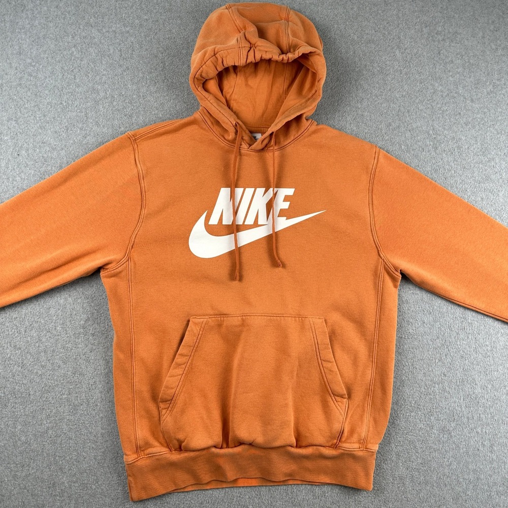 Nike Hoodie Mens Small Orange Sportswear Club Fleece Graphic Pullover Sweatshirt